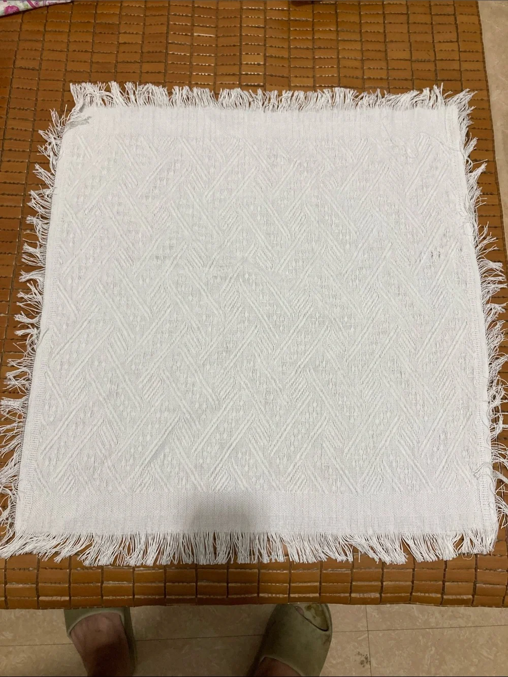 White Textured Fringe Throw Blanket